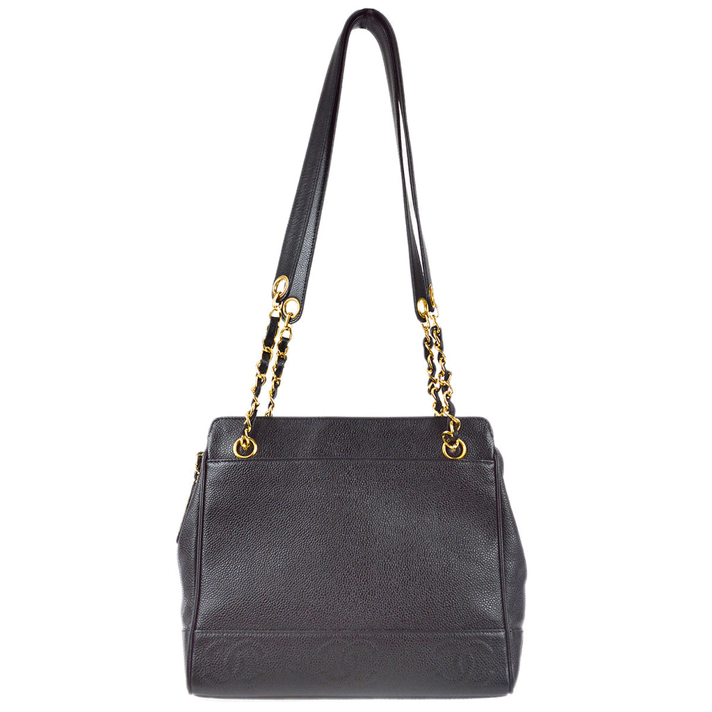 Chanel Triple CC Chain Shoulder Tote Bag Black Caviar