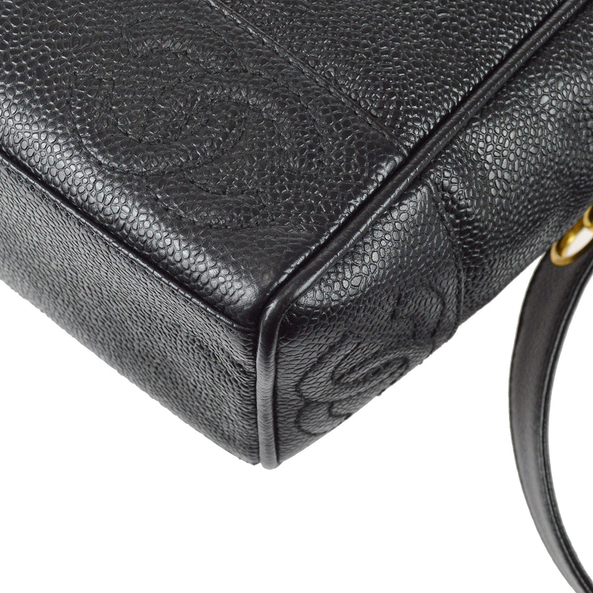 Chanel Triple CC Chain Shoulder Tote Bag Black Caviar