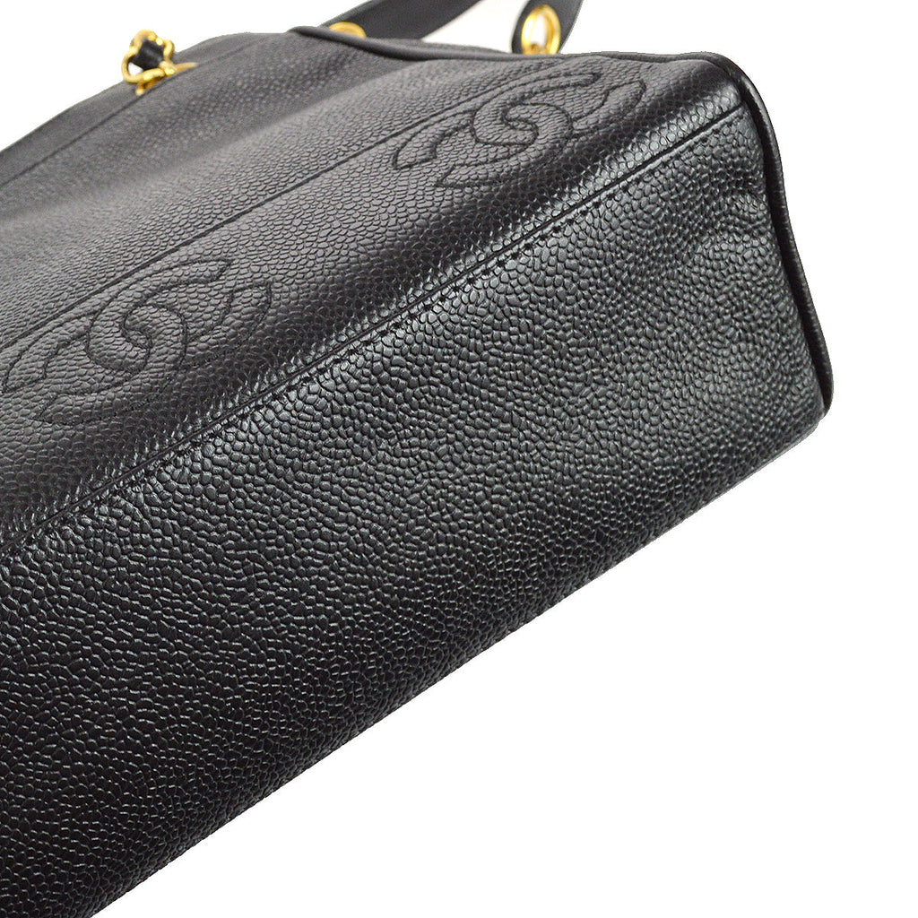 Chanel Triple CC Chain Shoulder Tote Bag Black Caviar