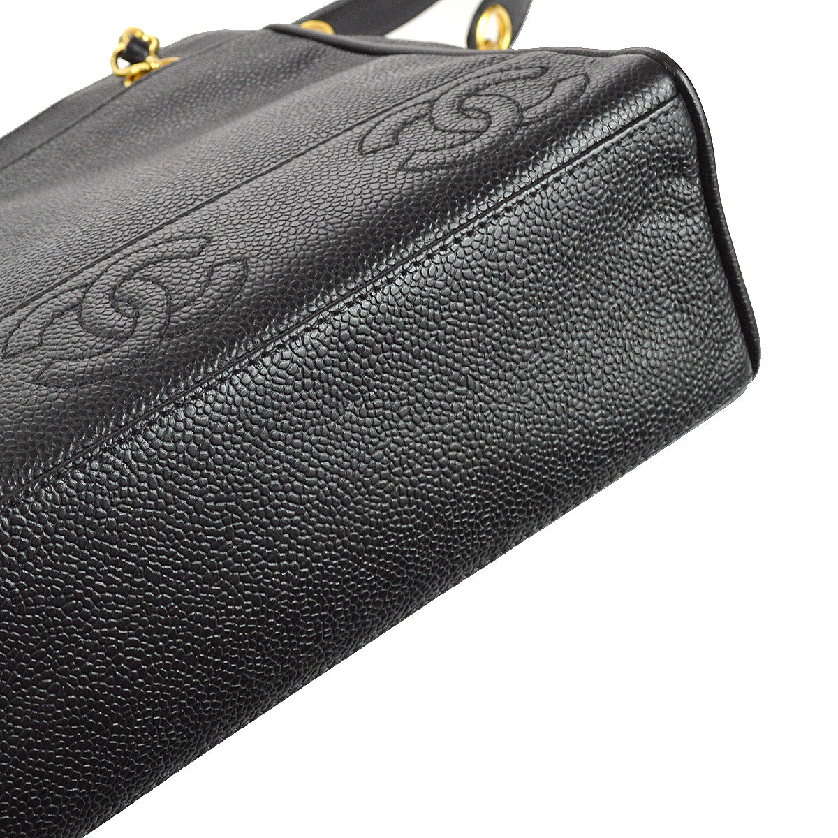 Chanel Triple CC Chain Shoulder Tote Bag Black Caviar