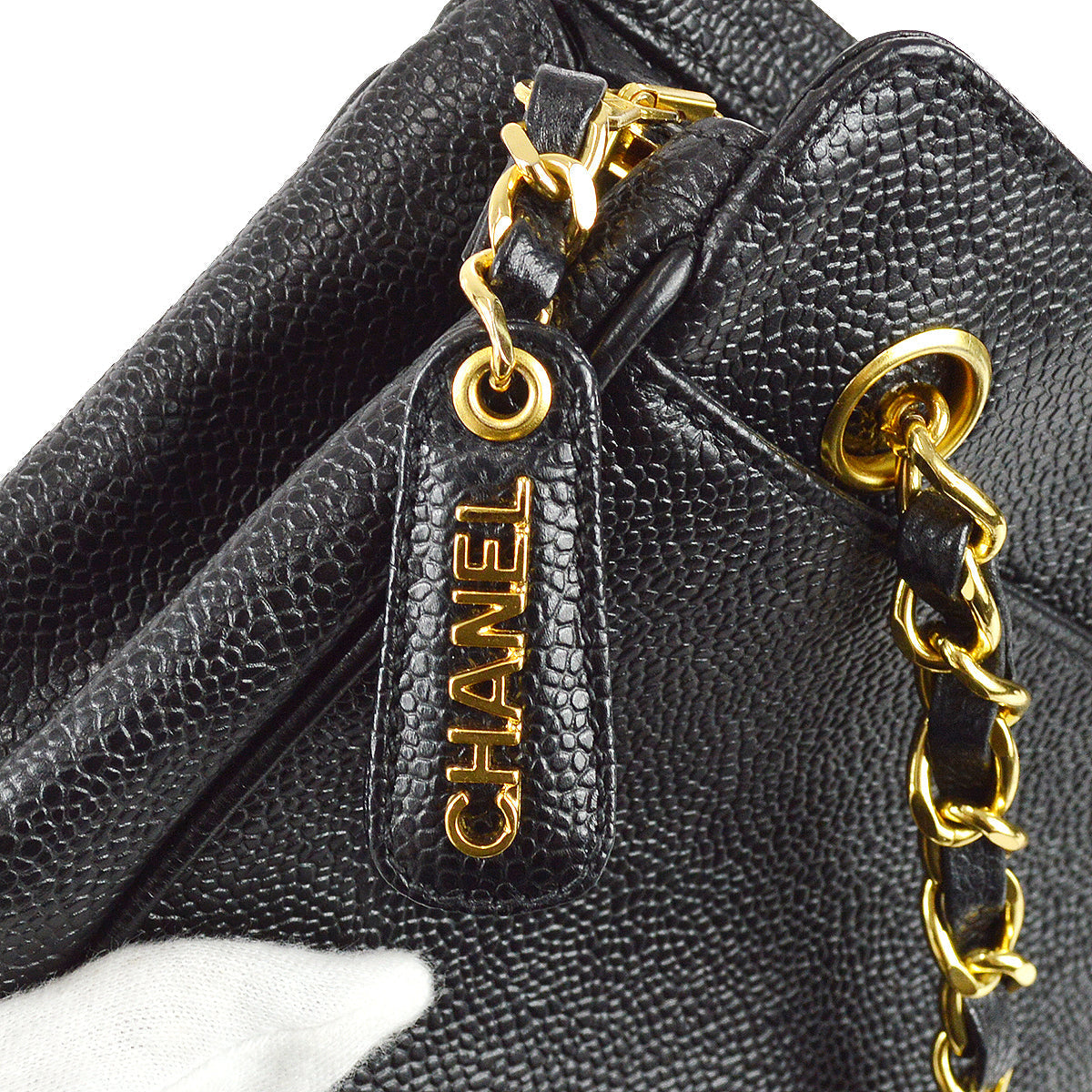 Chanel Triple CC Chain Shoulder Tote Bag Black Caviar