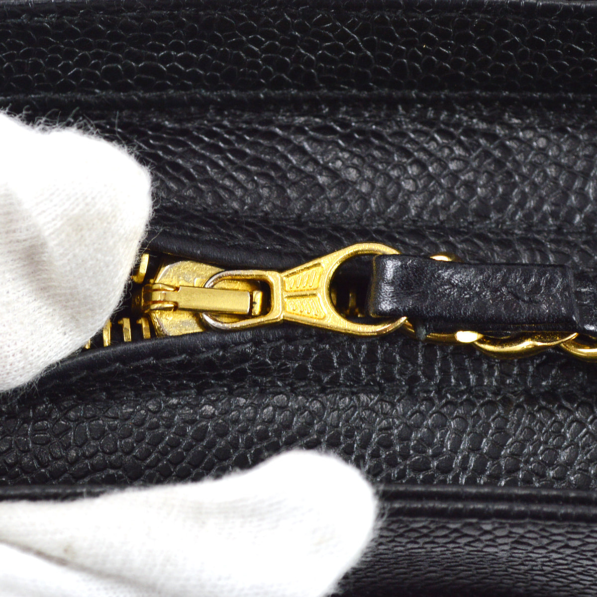 Chanel Triple CC Chain Shoulder Tote Bag Black Caviar