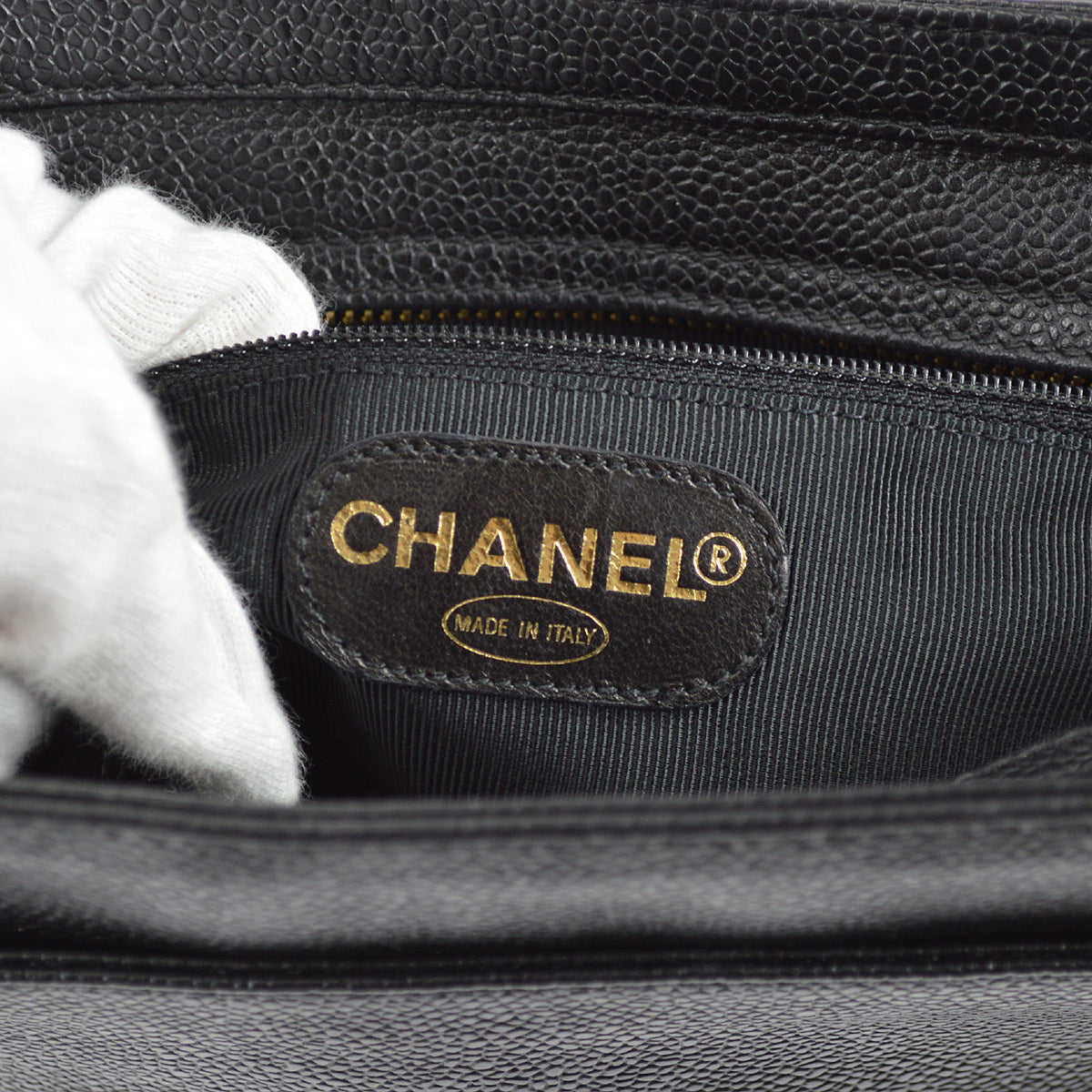 Chanel Triple CC Chain Shoulder Tote Bag Black Caviar