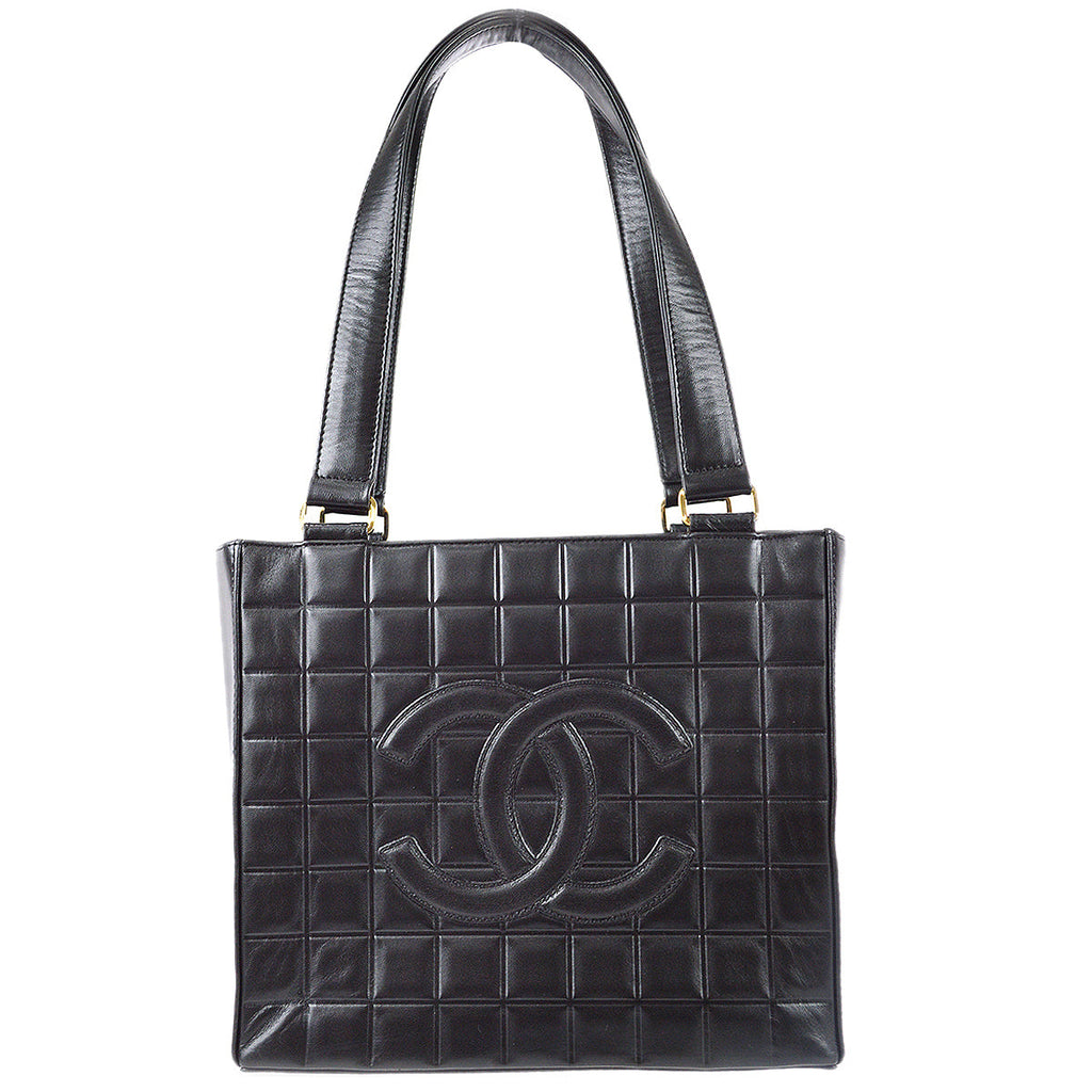 Chanel Choco Bar Tote Handbag Black Lambskin