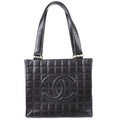 Chanel Choco Bar Tote Handbag Black Lambskin