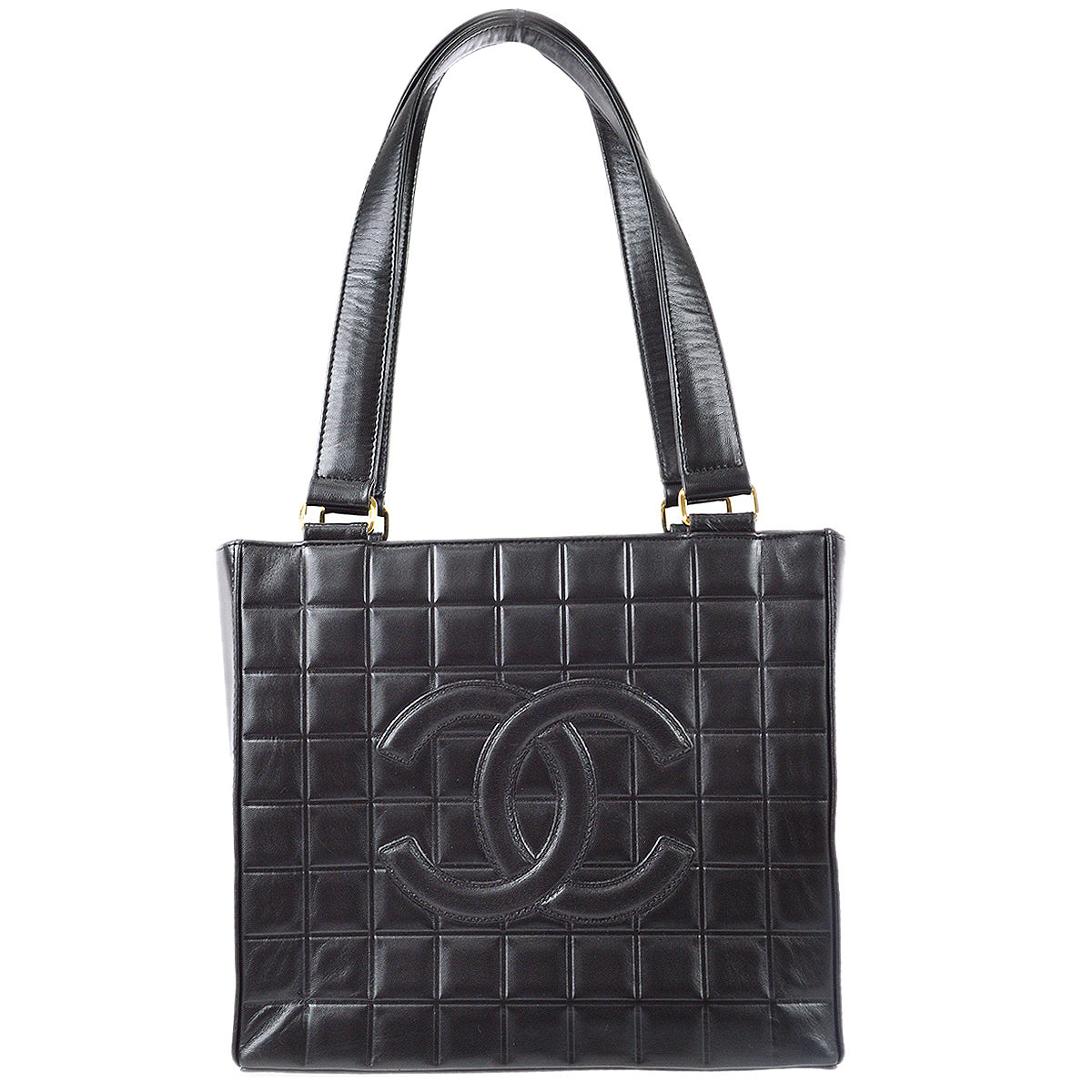Chanel Choco Bar Tote Handbag Black Lambskin
