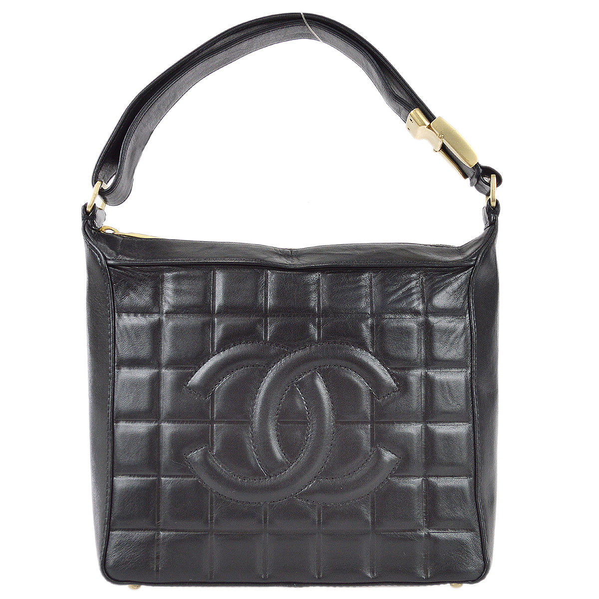 Chanel 2003-2004 Choco Bar Shoulder Bag Black Lambskin