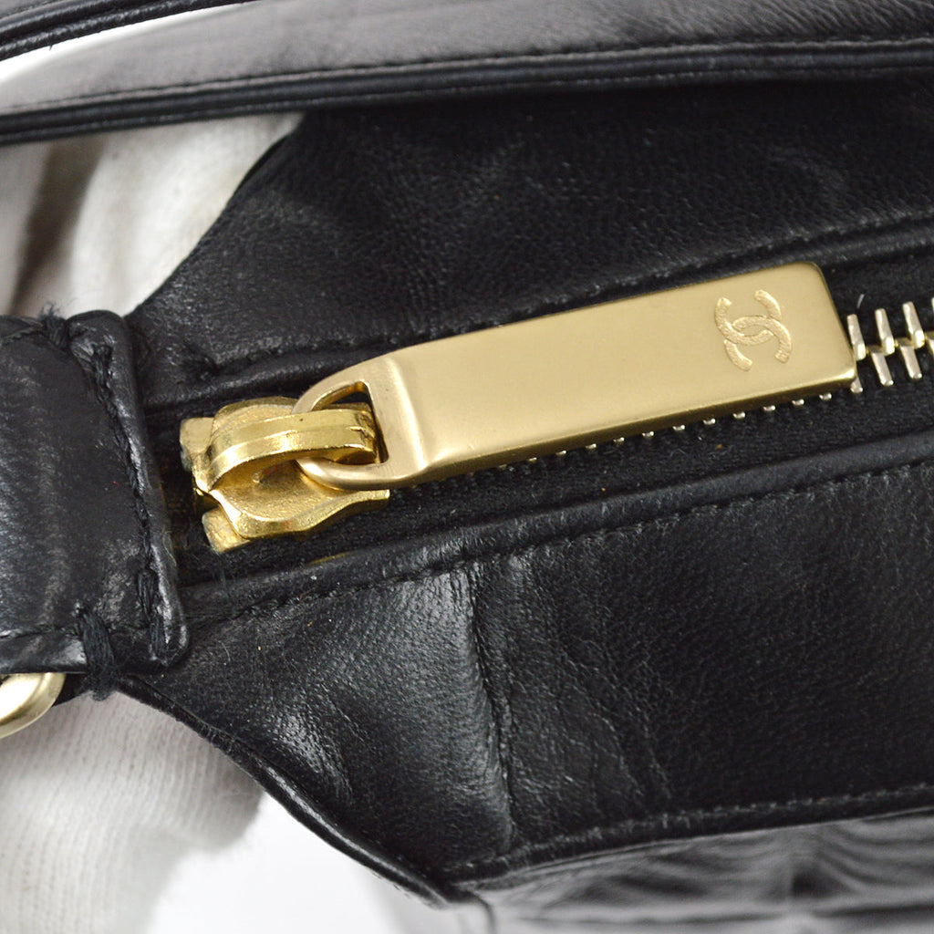Chanel 2003-2004 Choco Bar Shoulder Bag Black Lambskin