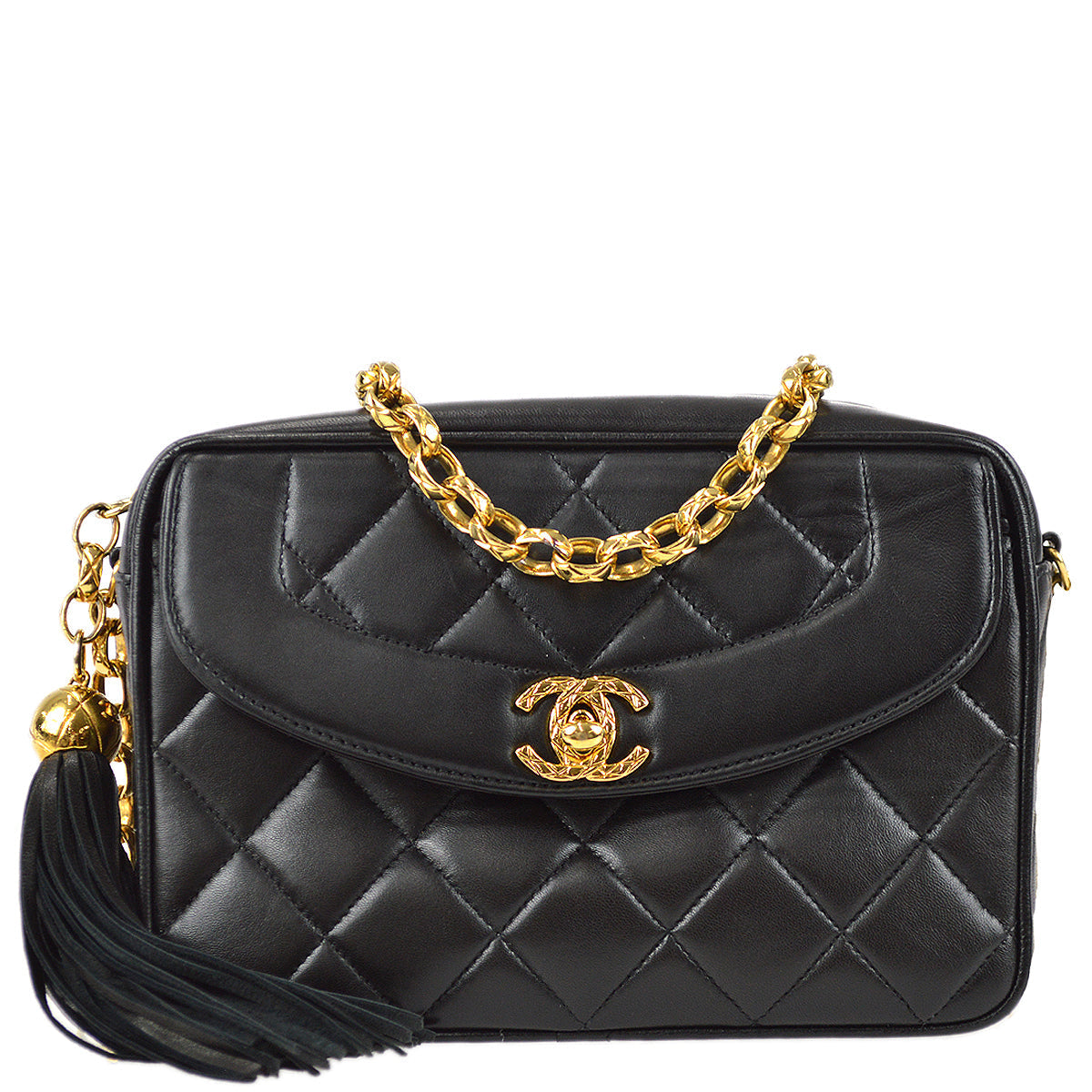 Chanel 1991-1994 Pocket Camera Bag Mini Black Lambskin