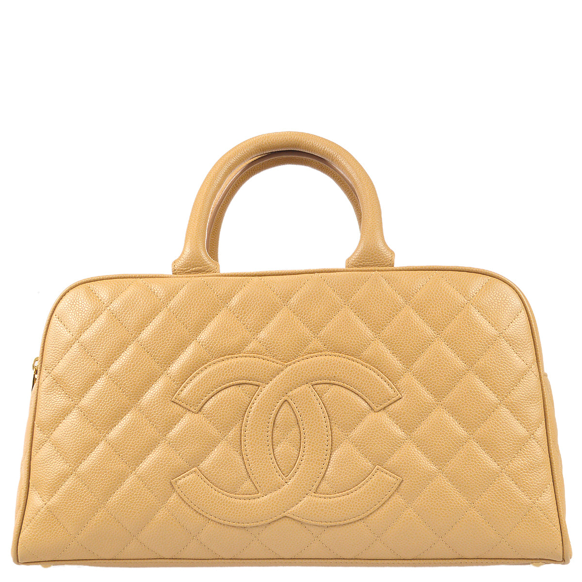 Chanel 2003-2004 Bowling Bag 37 Beige Caviar