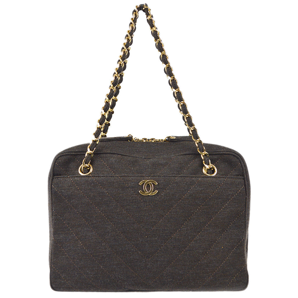 Chanel V Stitch Chain Handbag Dark Brown Cotton