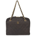 Chanel V Stitch Chain Handbag Dark Brown Cotton