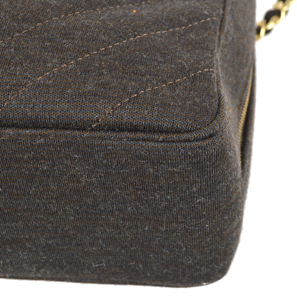 Chanel V Stitch Chain Handbag Dark Brown Cotton