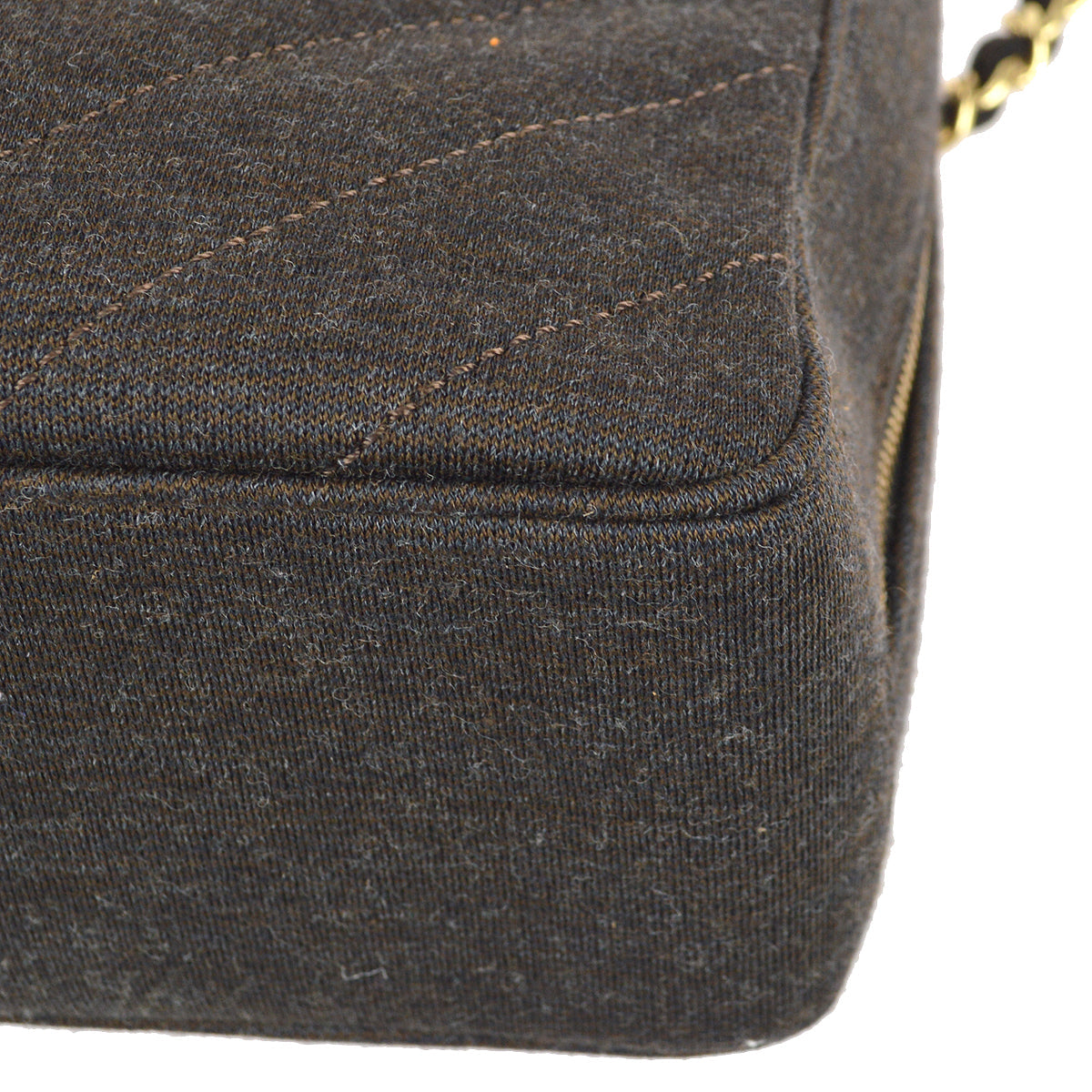 Chanel V Stitch Chain Handbag Dark Brown Cotton