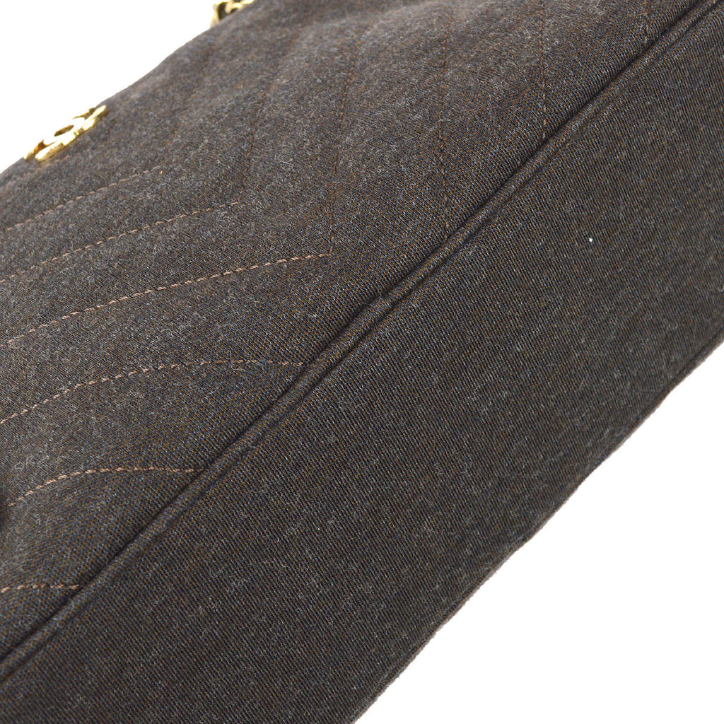 Chanel V Stitch Chain Handbag Dark Brown Cotton