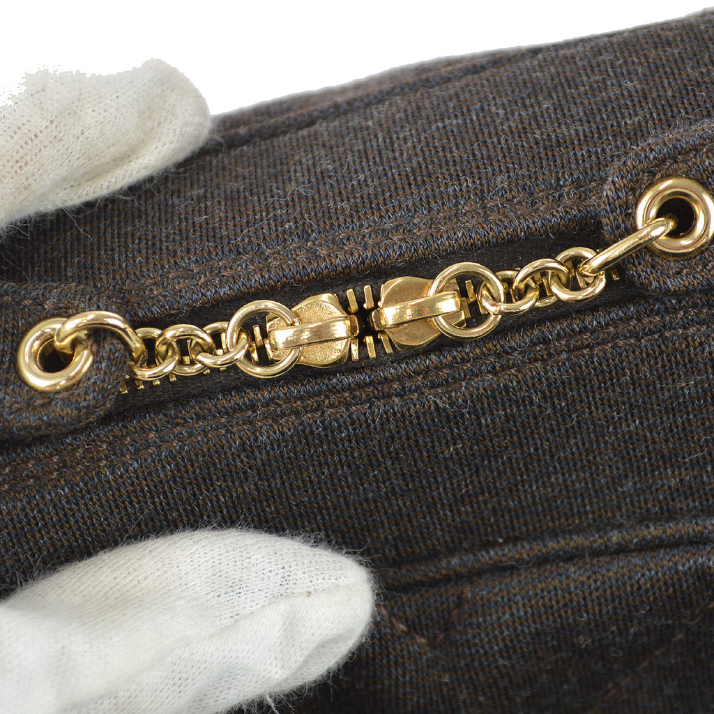 Chanel V Stitch Chain Handbag Dark Brown Cotton