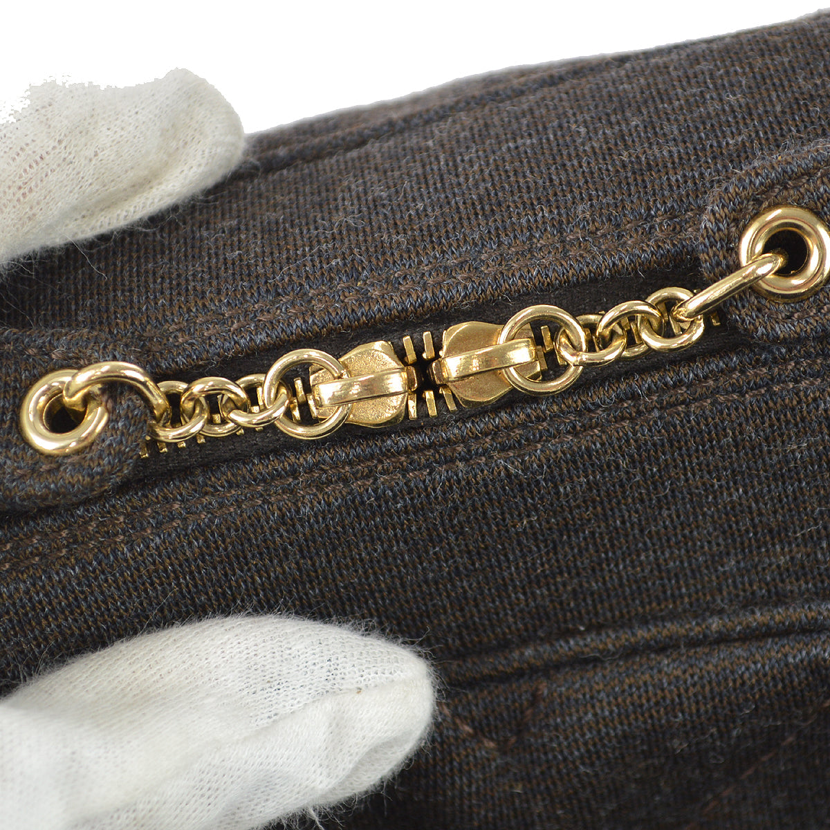 Chanel V Stitch Chain Handbag Dark Brown Cotton