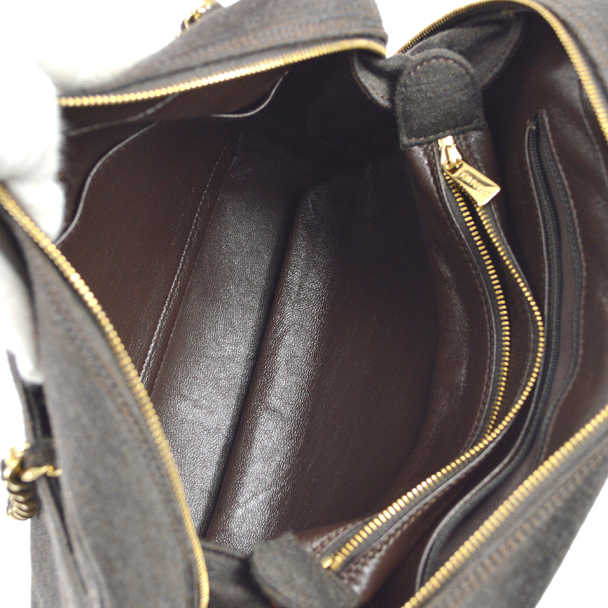 Chanel V Stitch Chain Handbag Dark Brown Cotton