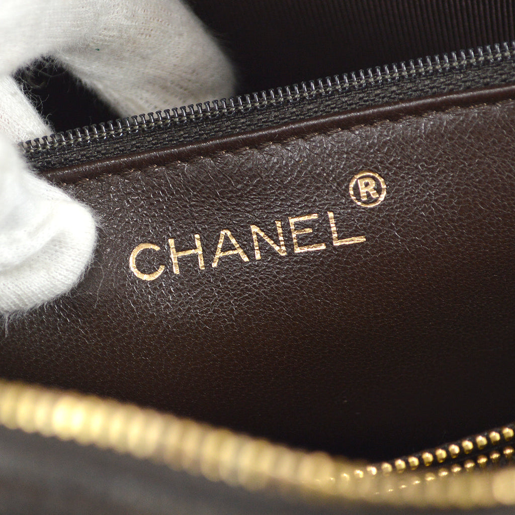 Chanel V Stitch Chain Handbag Dark Brown Cotton
