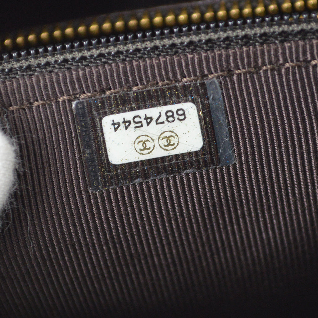 Chanel V Stitch Chain Handbag Dark Brown Cotton