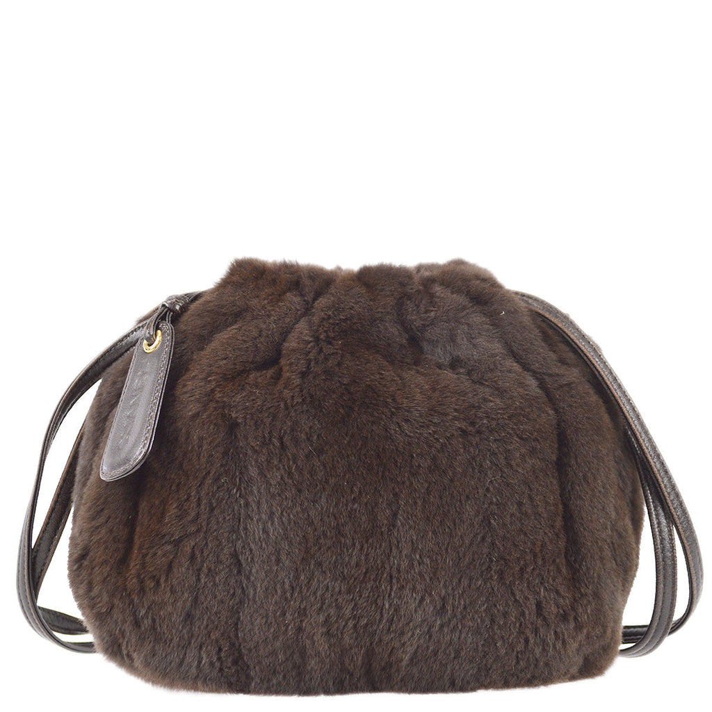 Chanel Fur Bucket Shoulder Bag Brown