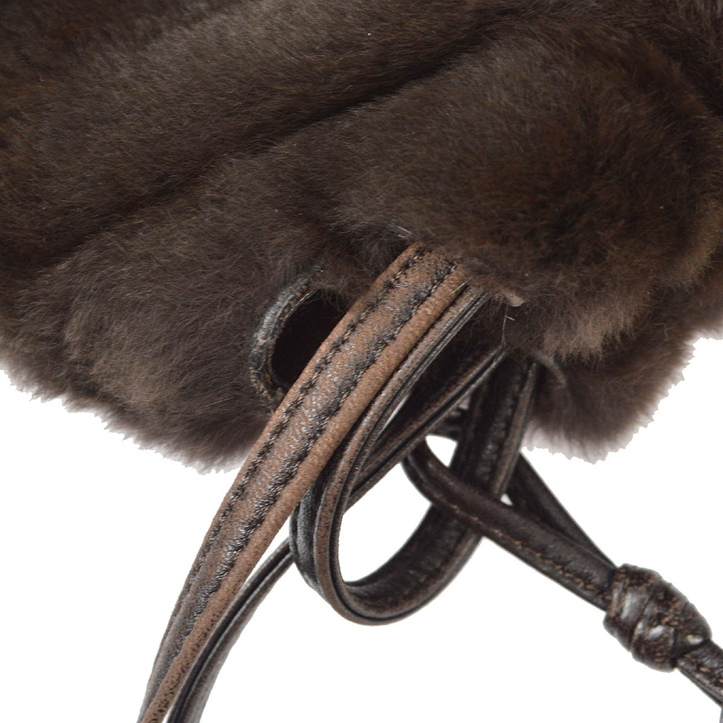 Chanel Fur Bucket Shoulder Bag Brown