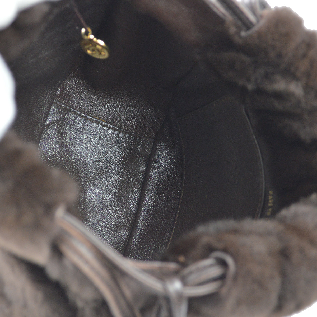 Chanel Fur Bucket Shoulder Bag Brown
