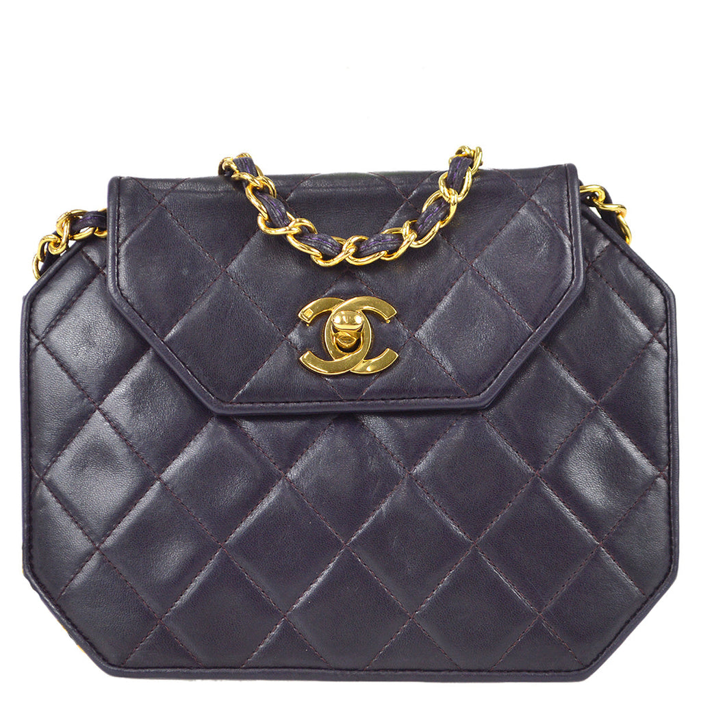 Chanel 1989-1991 Octagon Flap Bag Mini Purple Lambskin