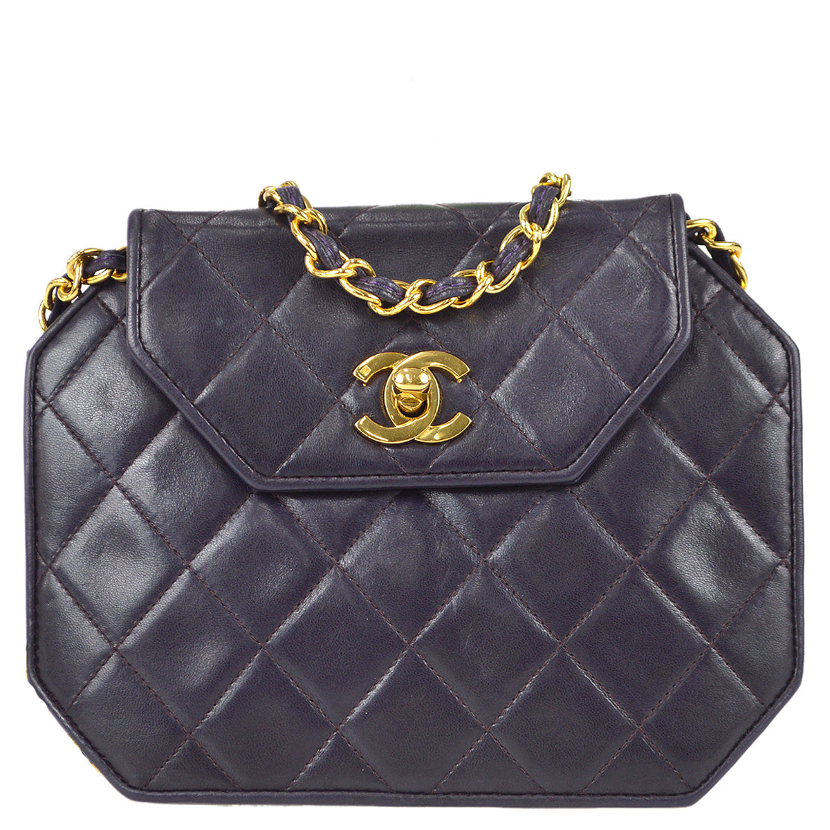 Chanel 1989-1991 Octagon Flap Bag Mini Purple Lambskin