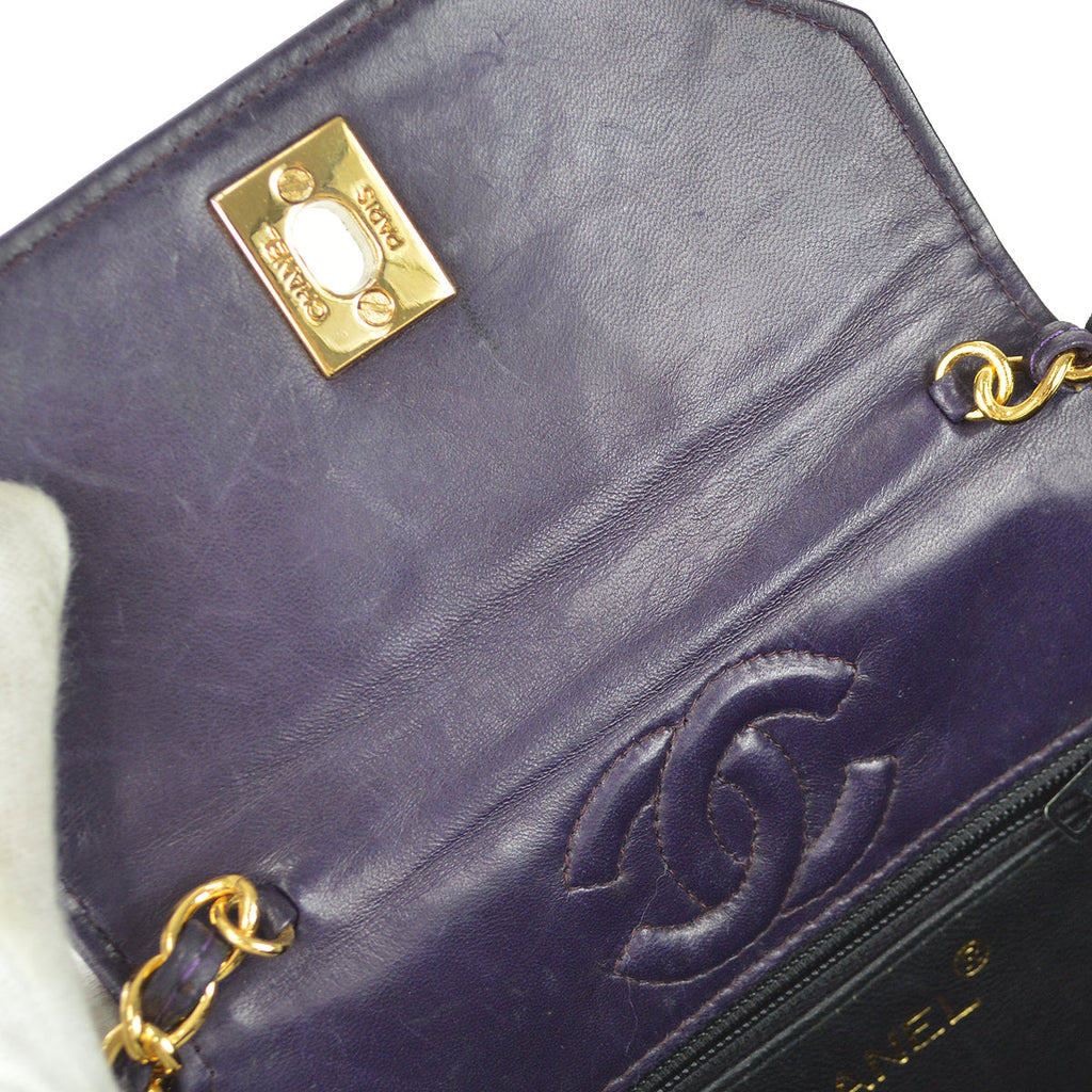 Chanel 1989-1991 Octagon Flap Bag Mini Purple Lambskin