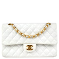 Chanel 1997-1999 Classic Double Flap Medium Shoulder Bag White Lambskin