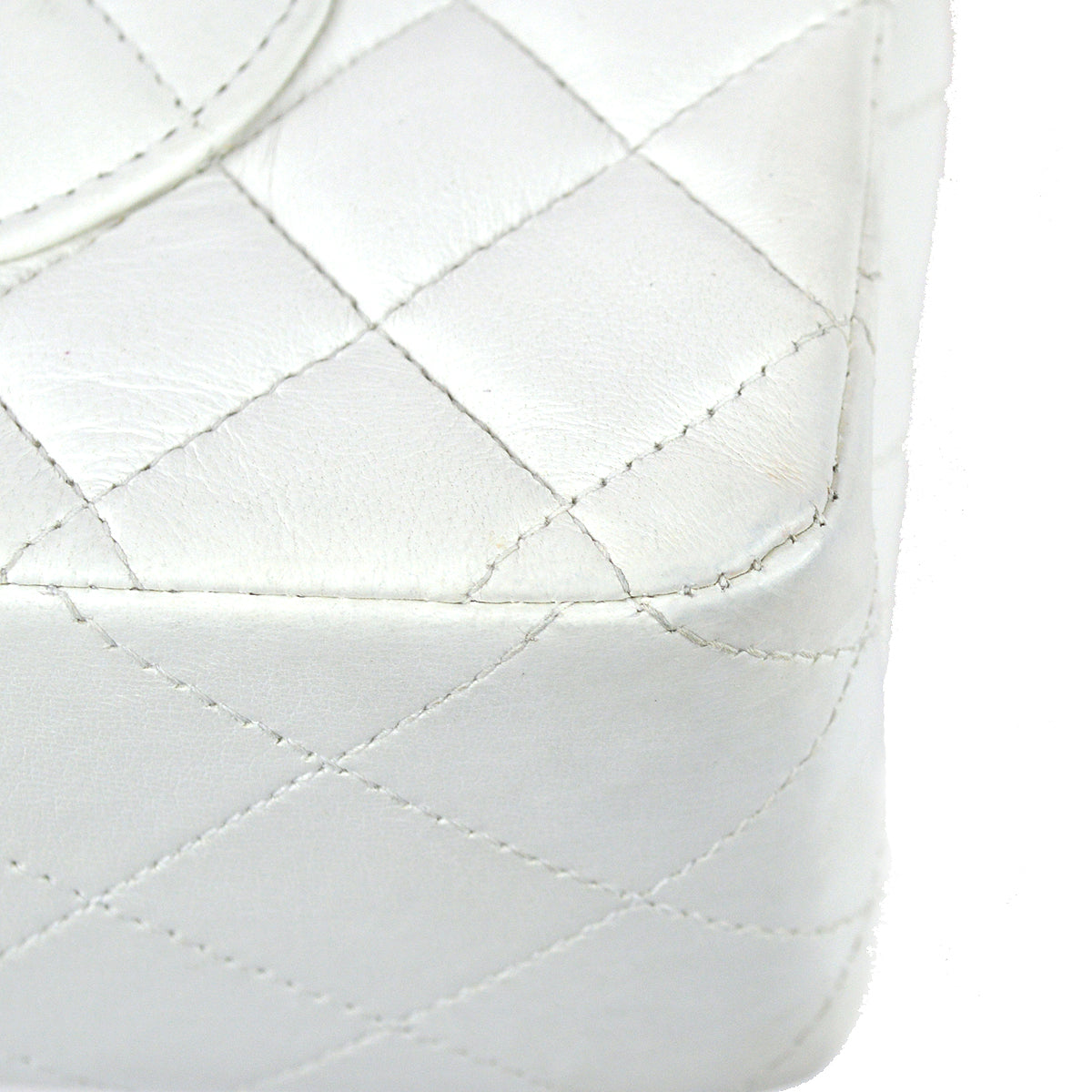 Chanel 1997-1999 Classic Double Flap Medium Shoulder Bag White Lambskin