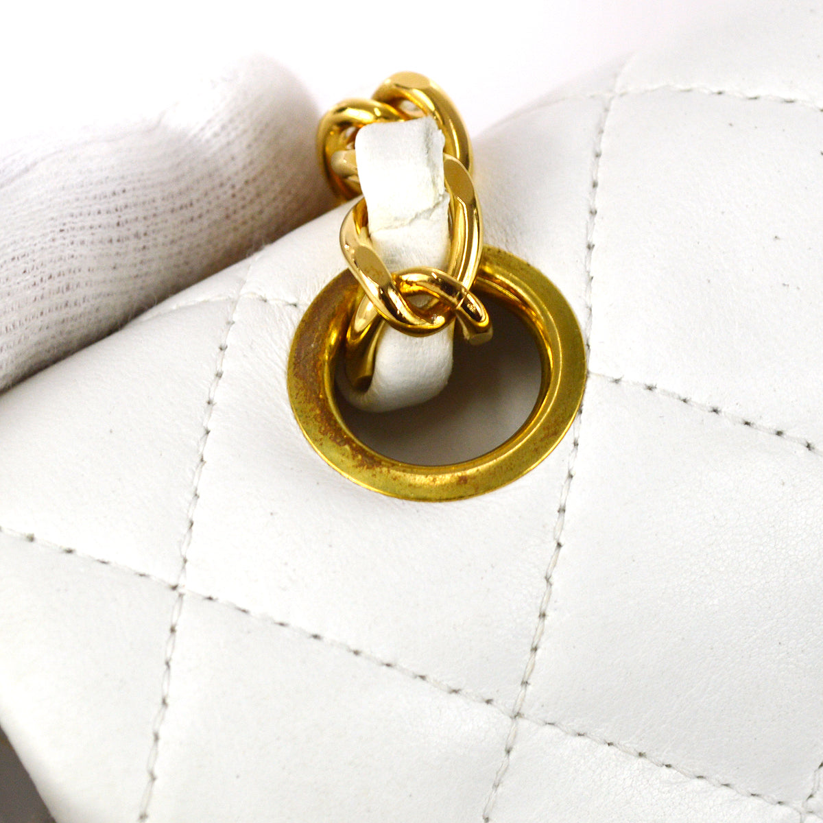 Chanel 1997-1999 Classic Double Flap Medium Shoulder Bag White Lambskin