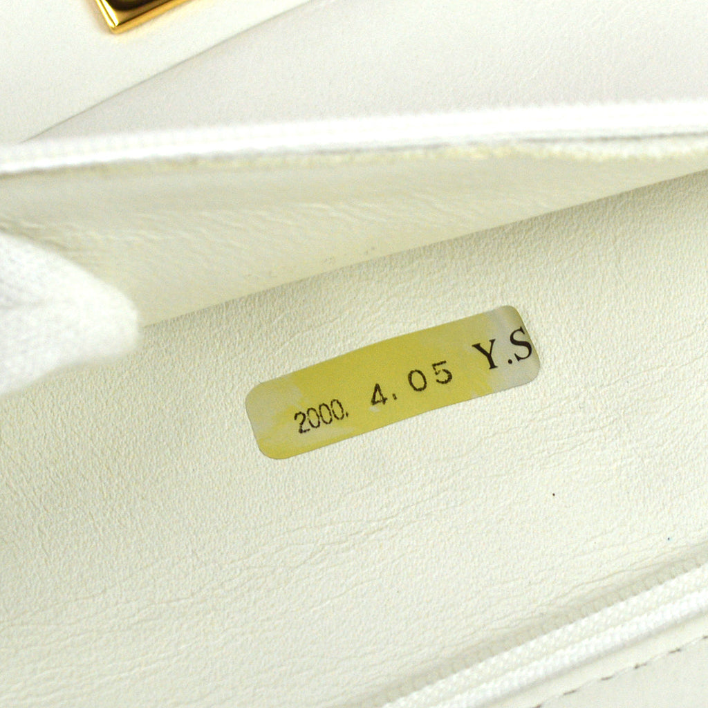 Chanel 1997-1999 Classic Double Flap Medium Shoulder Bag White Lambskin
