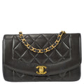 Chanel 1994-1996 Black Lambskin Medium Diana Flap Bag