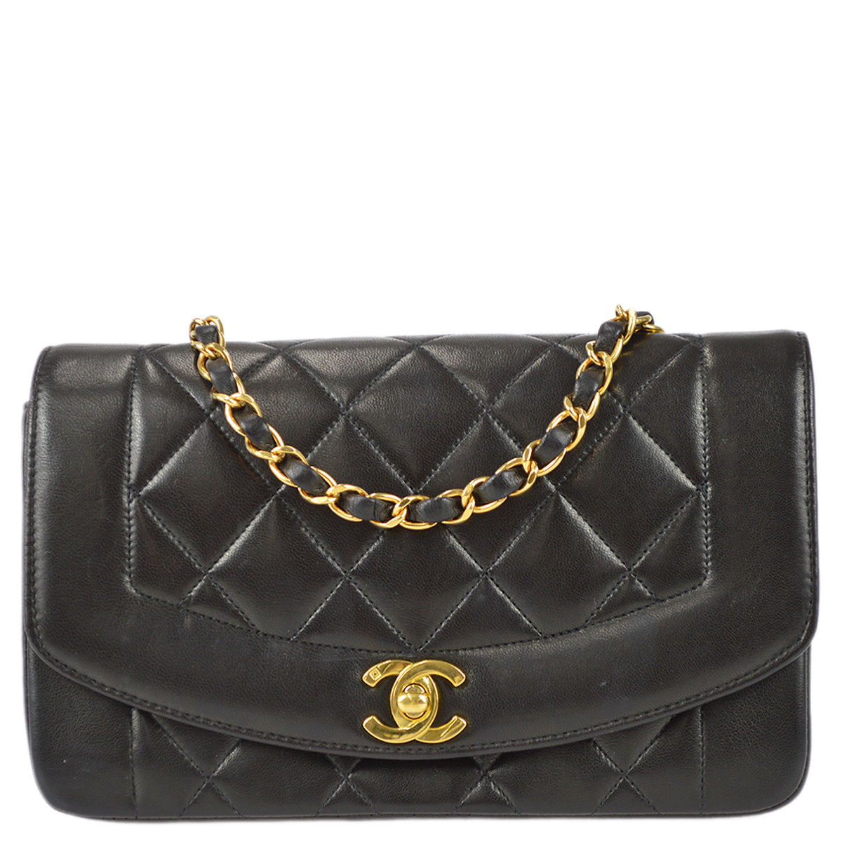 Chanel 1994-1996 Black Lambskin Medium Diana Flap Bag