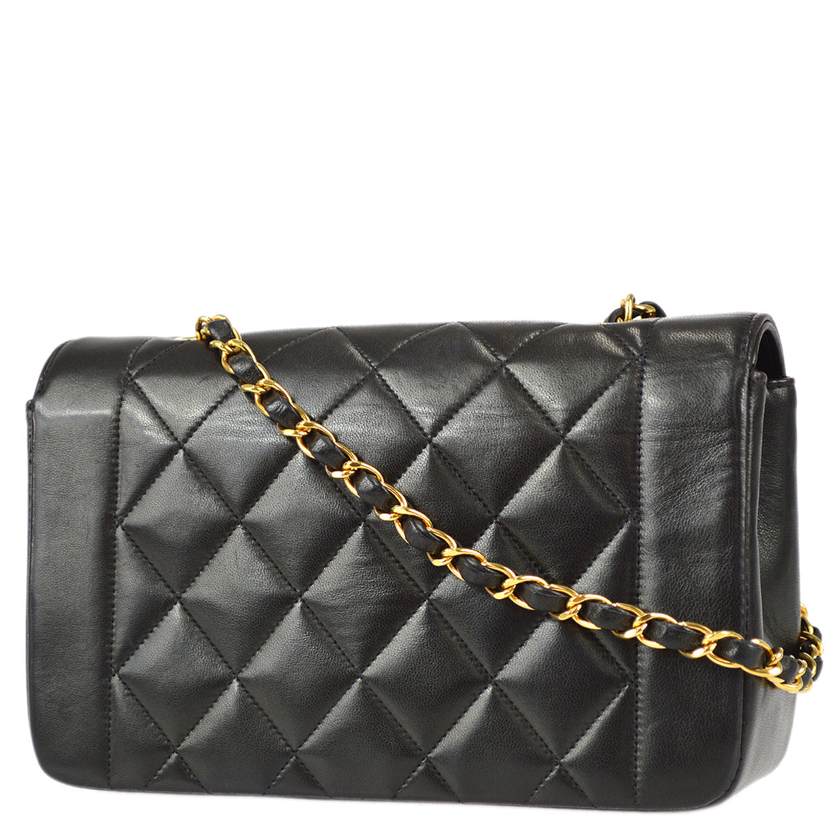 Chanel 1994-1996 Black Lambskin Medium Diana Flap Bag