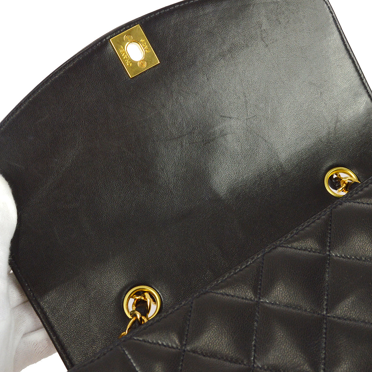 Chanel 1994-1996 Black Lambskin Medium Diana Flap Bag