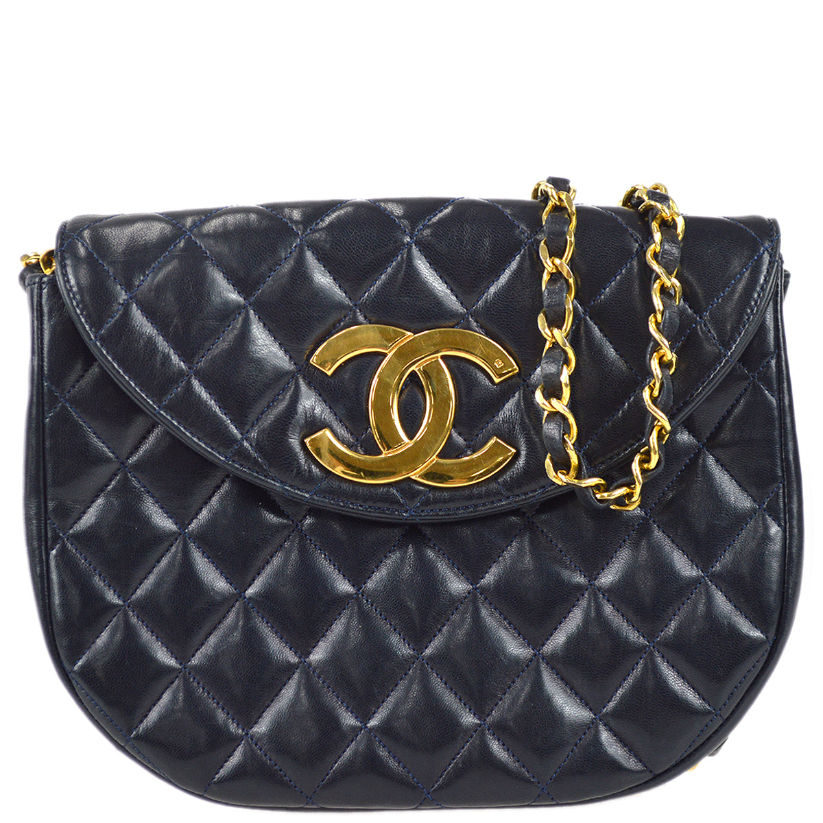 Chanel Single Chain Shoulder Bag Navy Lambskin