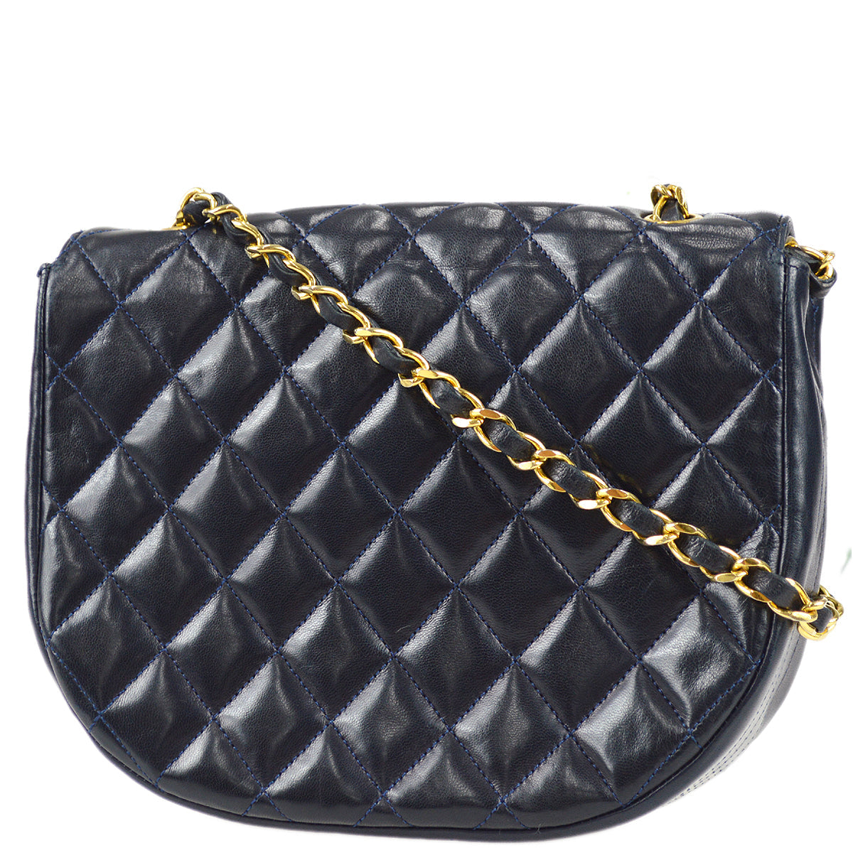 Chanel Single Chain Shoulder Bag Navy Lambskin