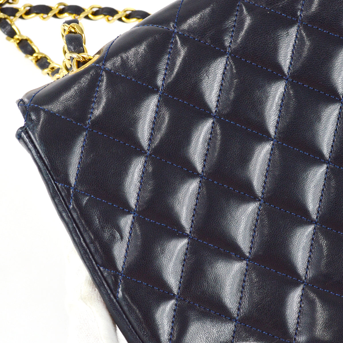 Chanel Single Chain Shoulder Bag Navy Lambskin