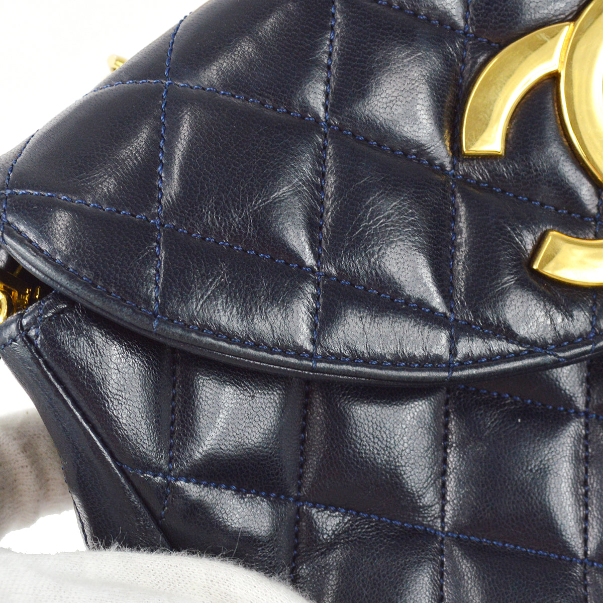 Chanel Single Chain Shoulder Bag Navy Lambskin