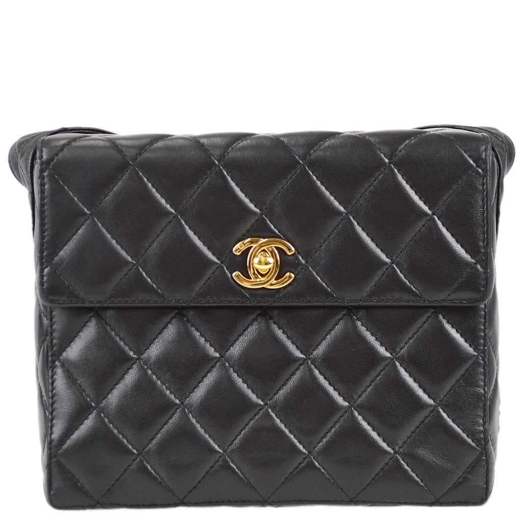 Chanel Straight Flap Shoulder Bag Black Lambskin
