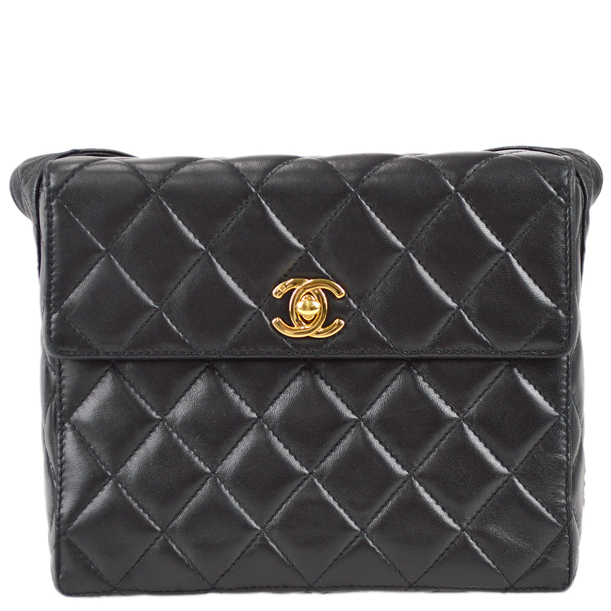 Chanel Straight Flap Shoulder Bag Black Lambskin