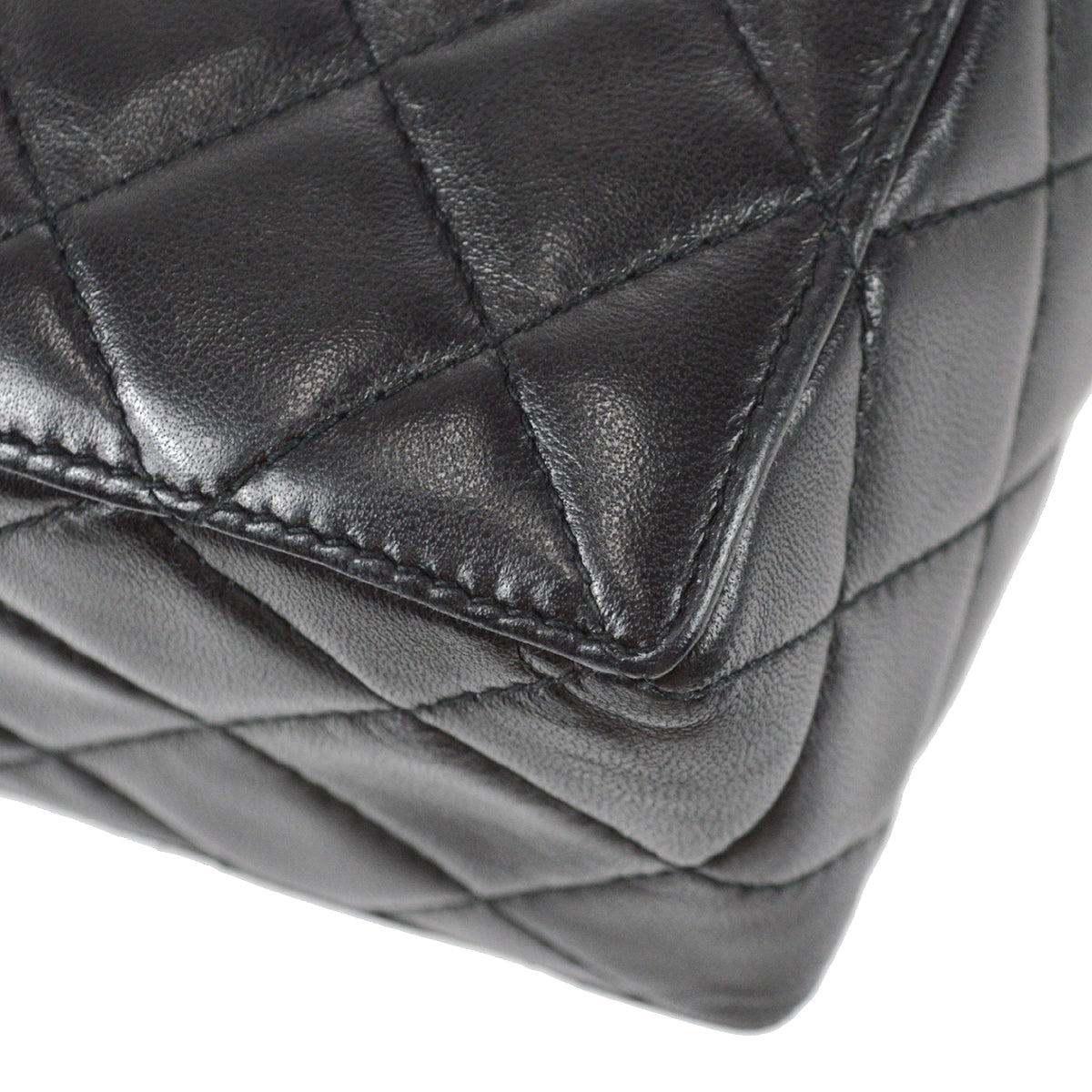 Chanel Straight Flap Shoulder Bag Black Lambskin