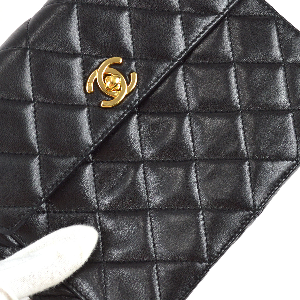 Chanel Straight Flap Shoulder Bag Black Lambskin