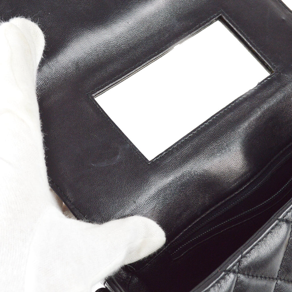 Chanel Straight Flap Shoulder Bag Black Lambskin