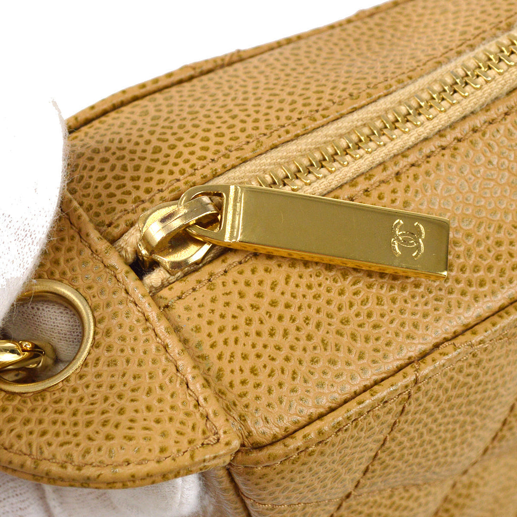 Chanel Hobo Chain Handbag Beige Caviar