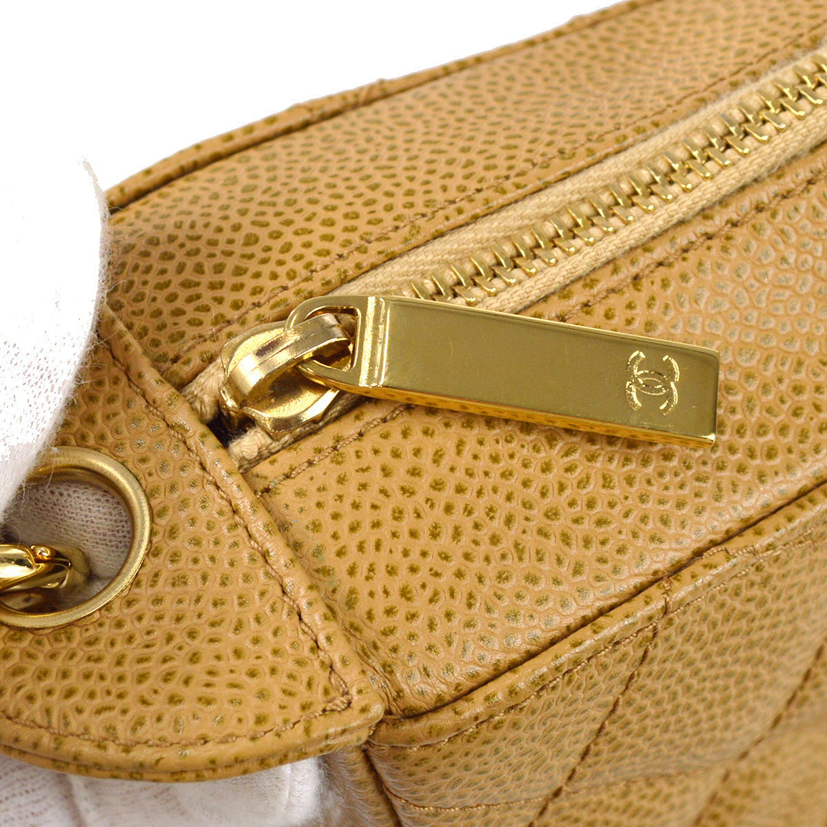 Chanel Hobo Chain Handbag Beige Caviar