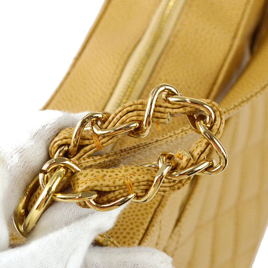 Chanel Hobo Chain Handbag Beige Caviar